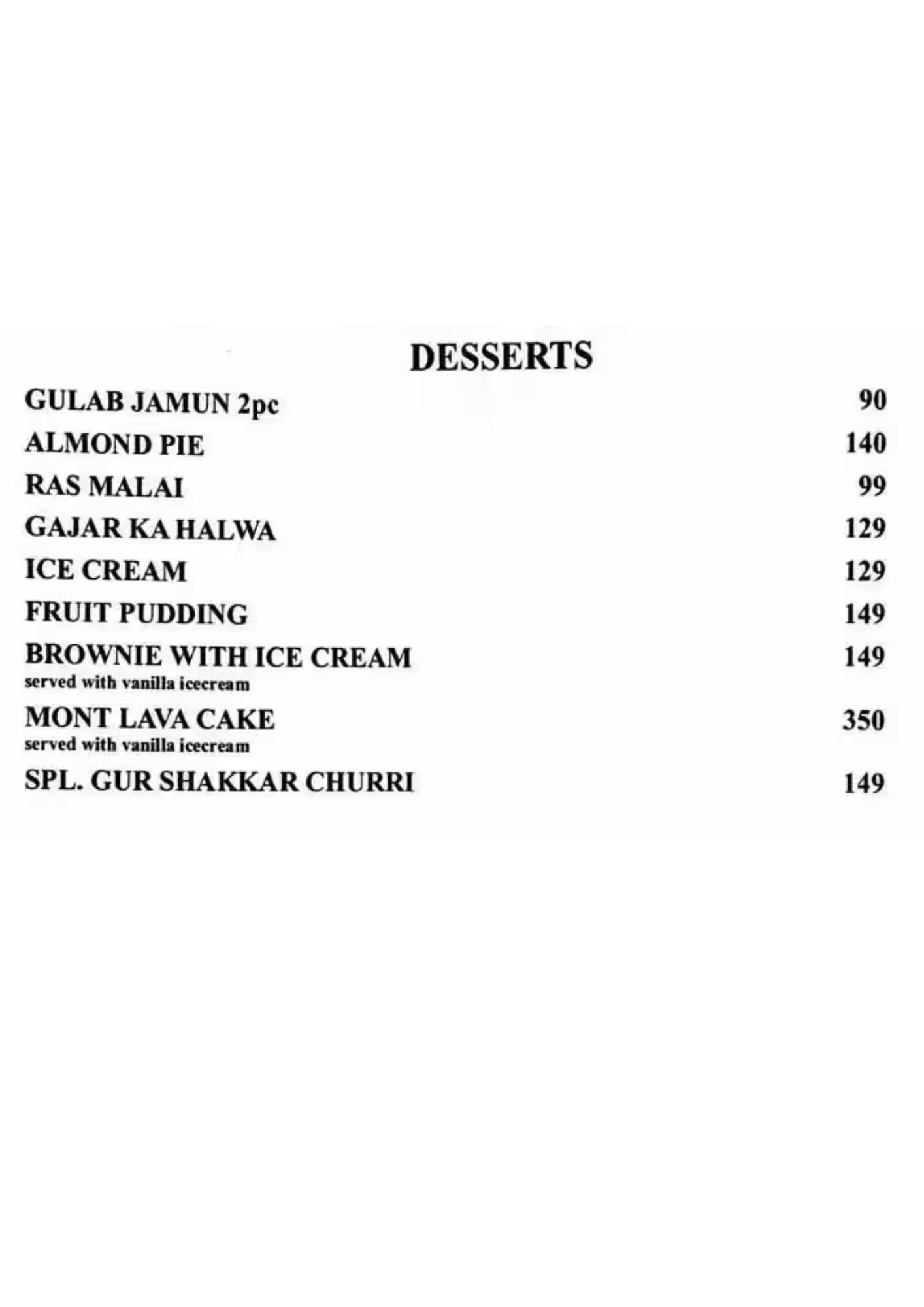 Dessert Menu